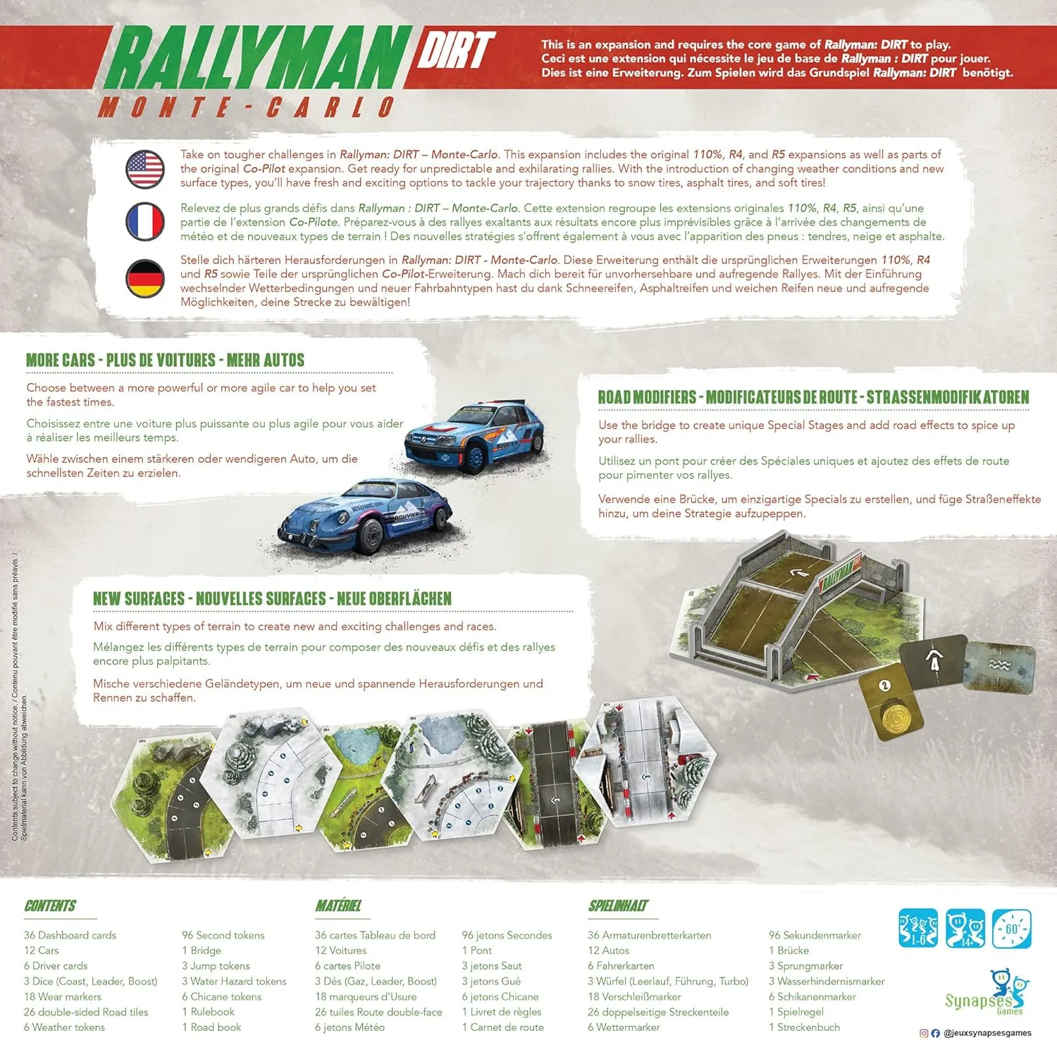 | Rallyman: Dirt Monte Carlo | Expansion | Dice Rolling Board Game | Push Your Luck Game |Ages 14  | 1 to 6 Players | 60  Minutes
