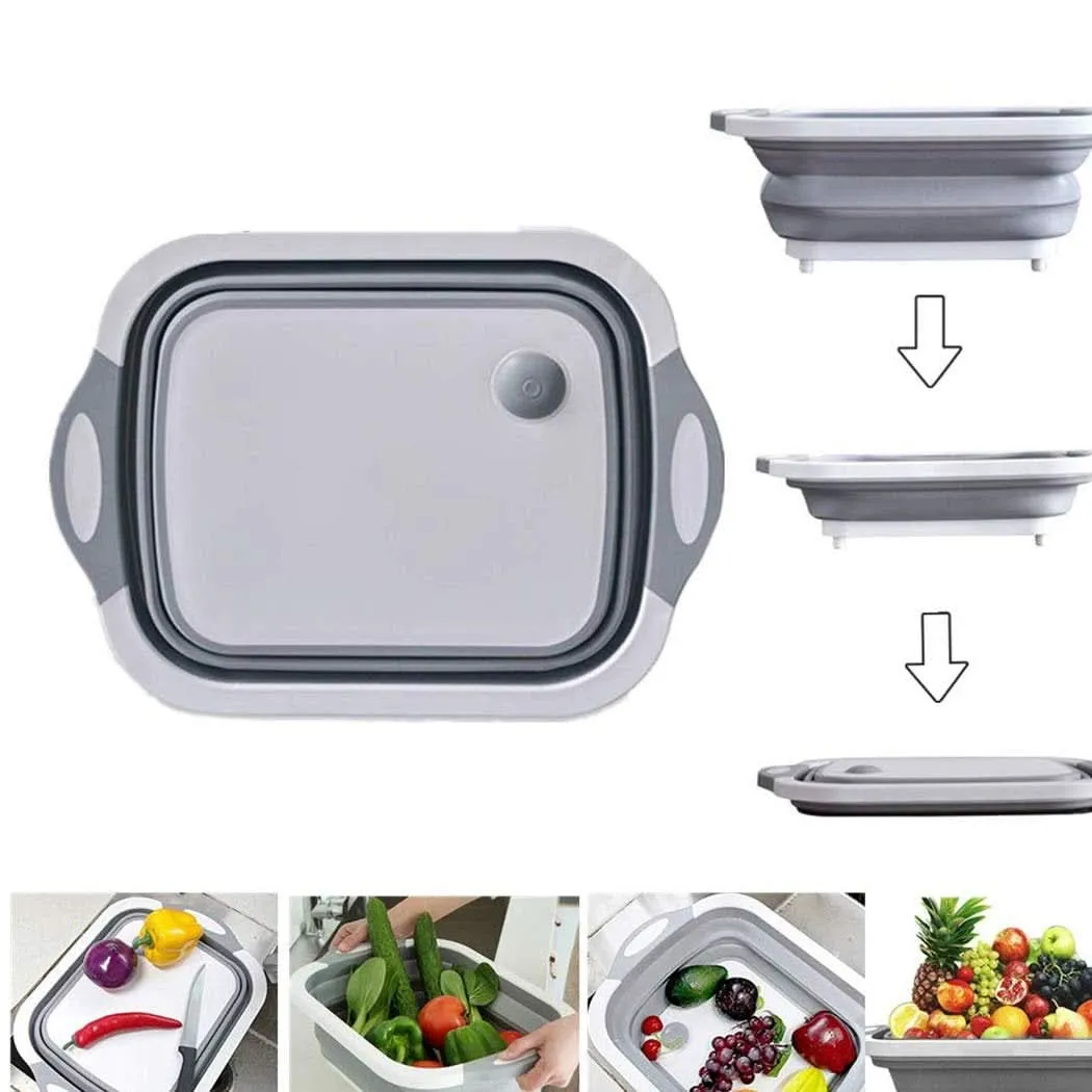 098 Foldable Chopping Board Dish Rack Washing Bowl  Draining Basket 3in1 Multi-function