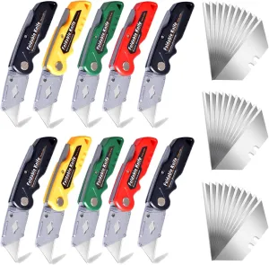 10 Pcs Utility Razor Knives Set, with 30 Replacement Blades, Bulk Folding Box Cutter, Paper Cutter