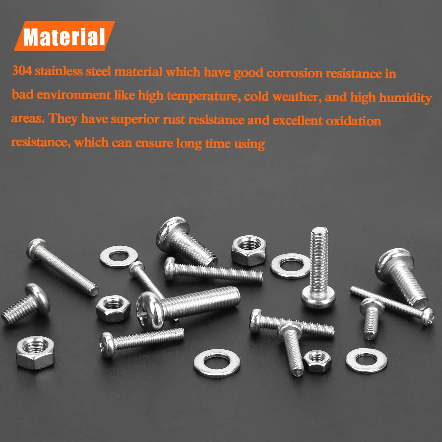 1280 Pieces M2 M3 M4 M5 Phillips Pan Head Machine Screws, Flat Washers and Nuts Assortment Kit, 304 Stainless Steel