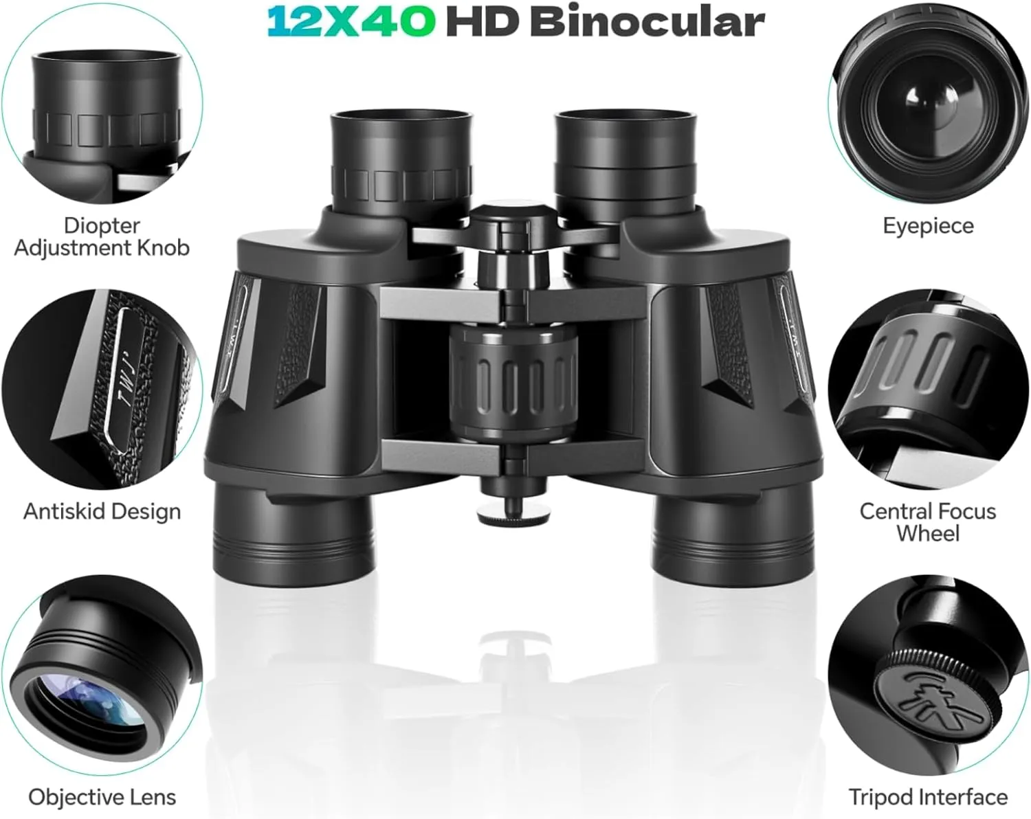 12x40 HD Binoculars for Adults and Kids High Powered, Clear Large View & Low Light Night Vision, Waterproof Binoculars for Hunting, Birds Watching, Cruise Ship, Theaters, Travel and Stargazing