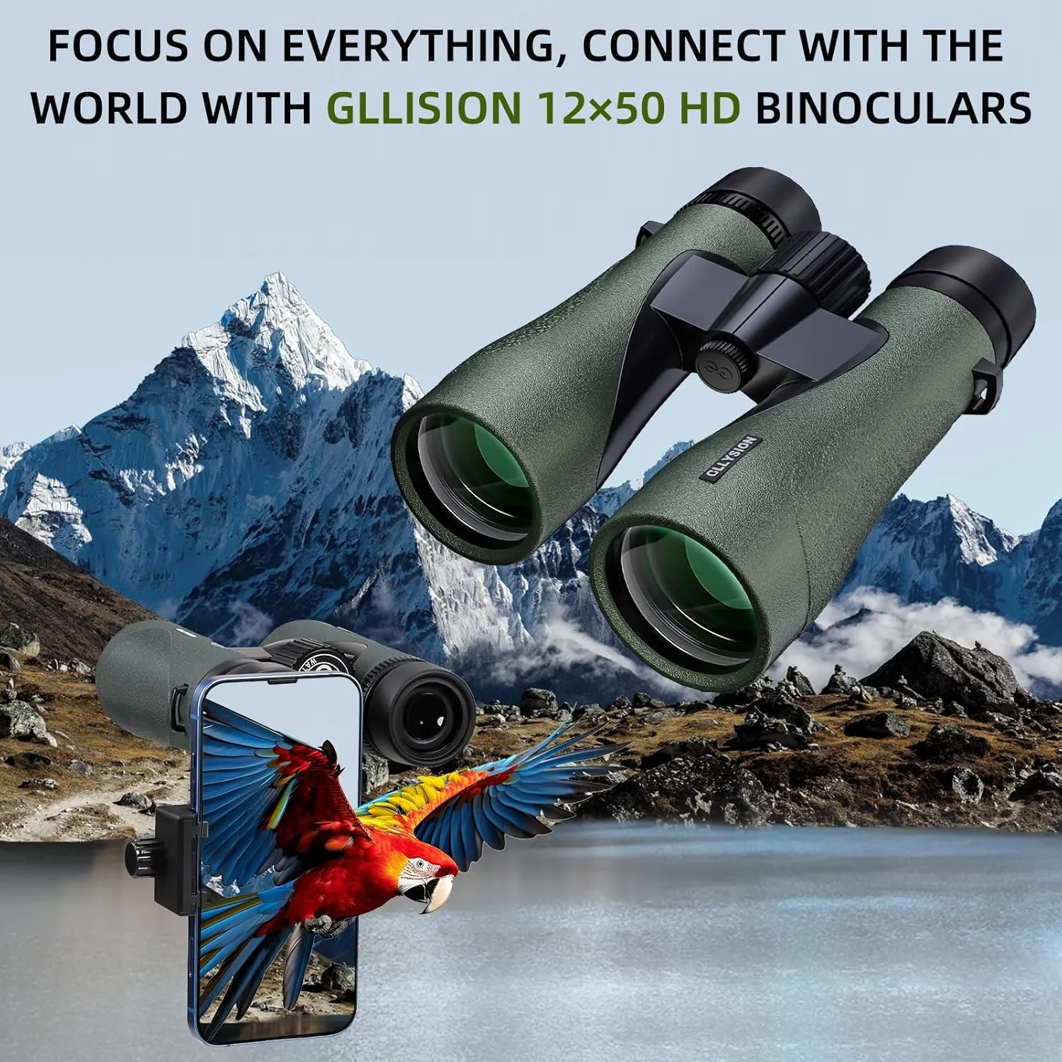 12X50 Professional Binoculars for Adults High Power with Phone Adapter, HD Binoculars with BaK4 prisms, Super Bright Lightweight & Waterproof Binoculars Perfect for Bird Watching, Hunting, Stargazing