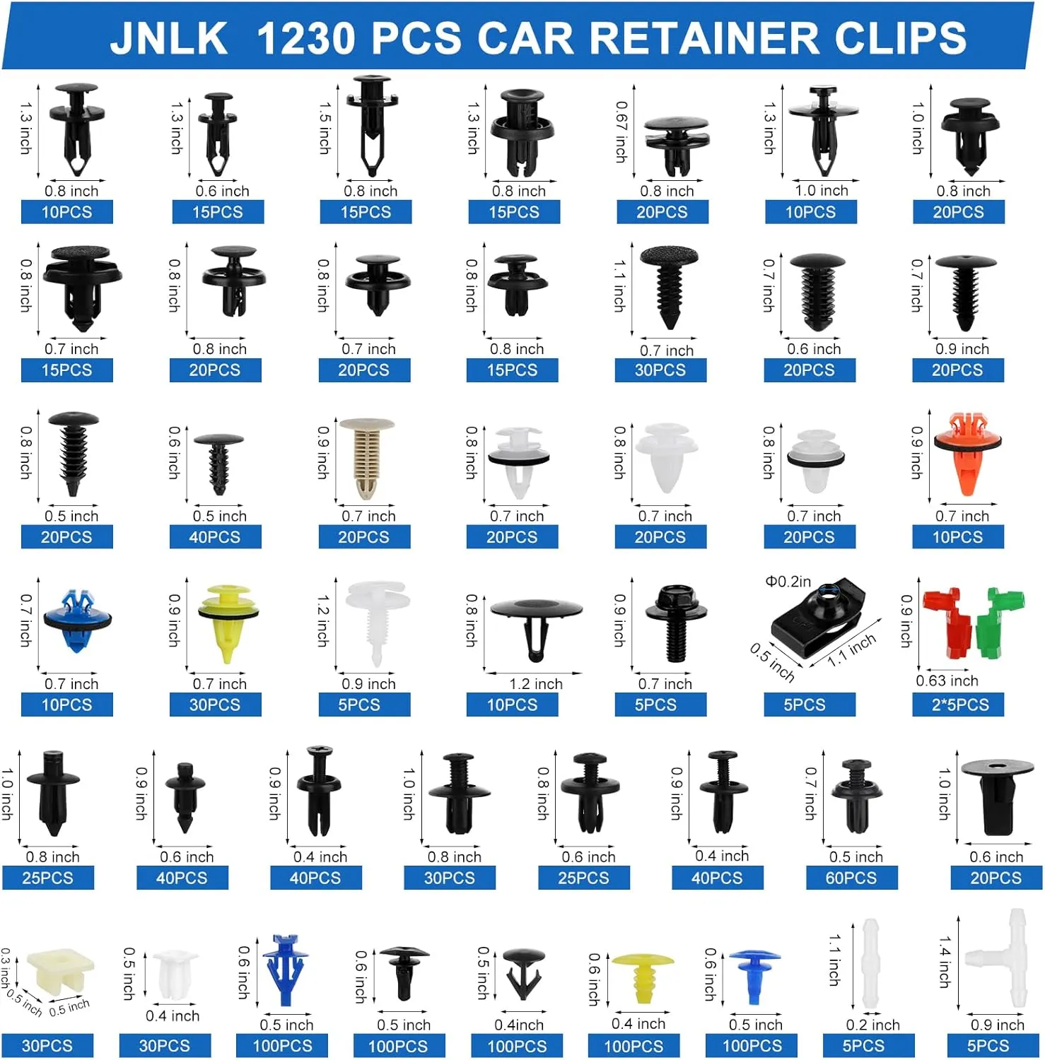 1365Pcs Car Push Retainer Clips Body Clips Plastic Fasteners Kit Fender Rivet Clips 44 Most Popular Sizes Nylon Auto Push Pin Rivets Set for Toyota GM Ford Honda Acura Chrysler,Blue