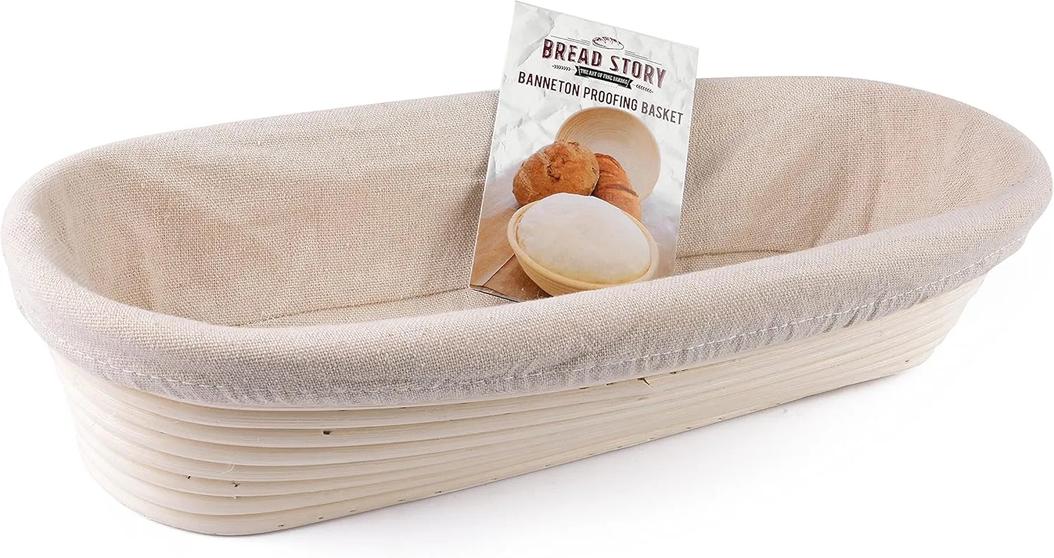 (14x6 inch) Oval Proofing Basket Set by Bread Story Oval Banneton Brotform Handmade Unbleached Natural Cane Bread Baking Kit with Cloth Liner - Course Discount Coupon