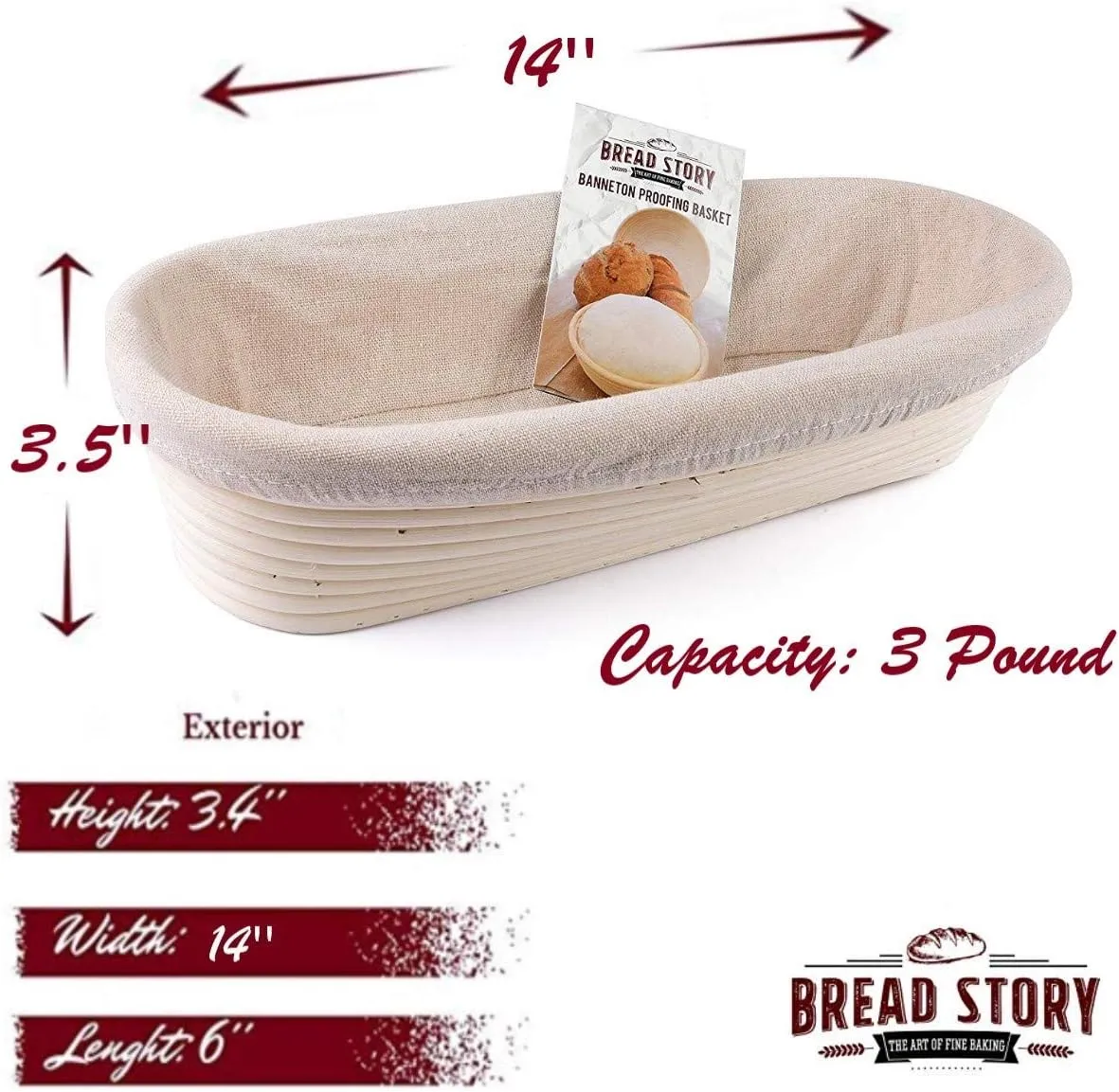 (14x6 inch) Oval Proofing Basket Set by Bread Story Oval Banneton Brotform Handmade Unbleached Natural Cane Bread Baking Kit with Cloth Liner - Course Discount Coupon