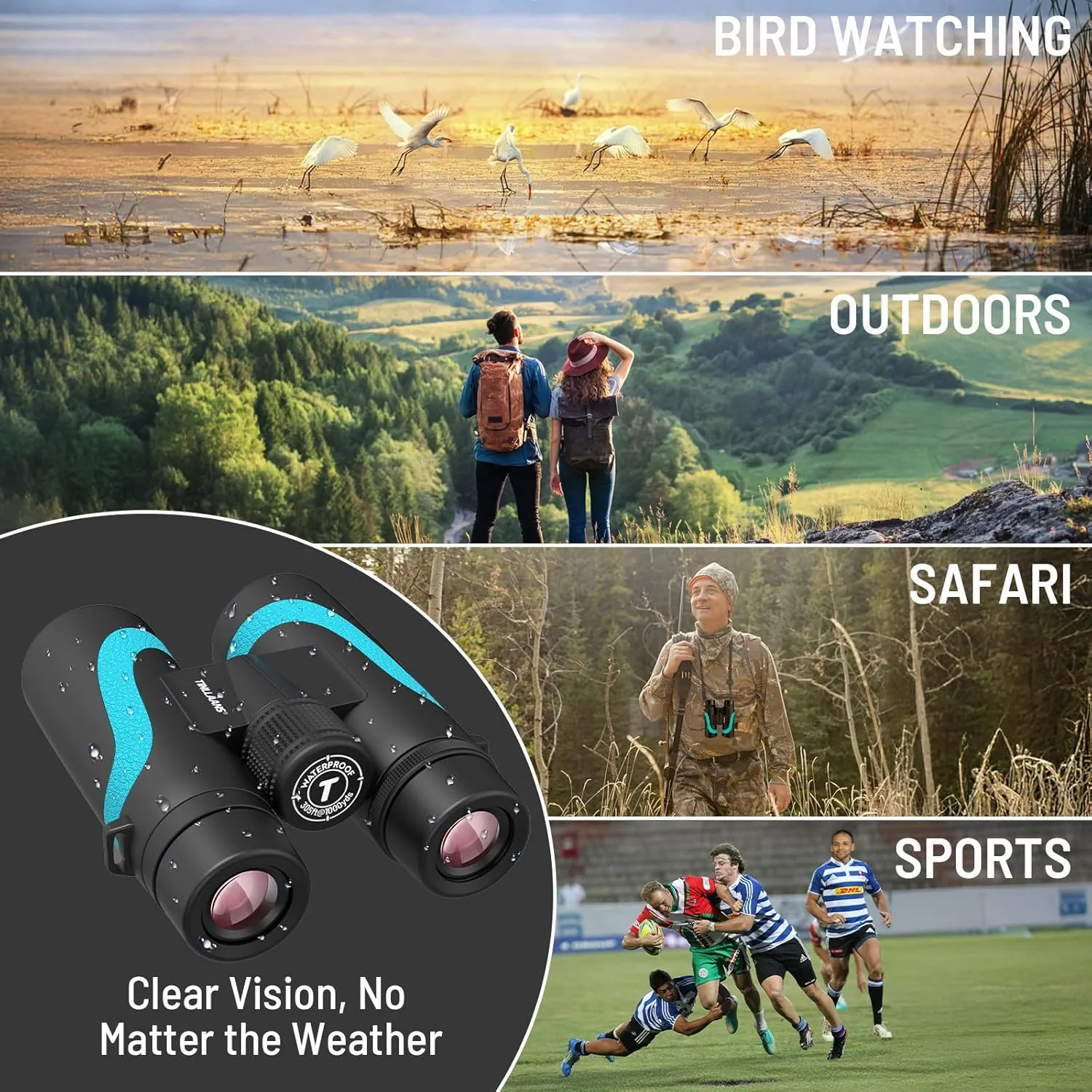 15x55 HD Binoculars for Adults, High Powered, Large View, BAK4 Prism, Waterproof, Lightweight for Bird Watching, Hiking, Travel, Cruise Trip with Phone Adapter (Blue)