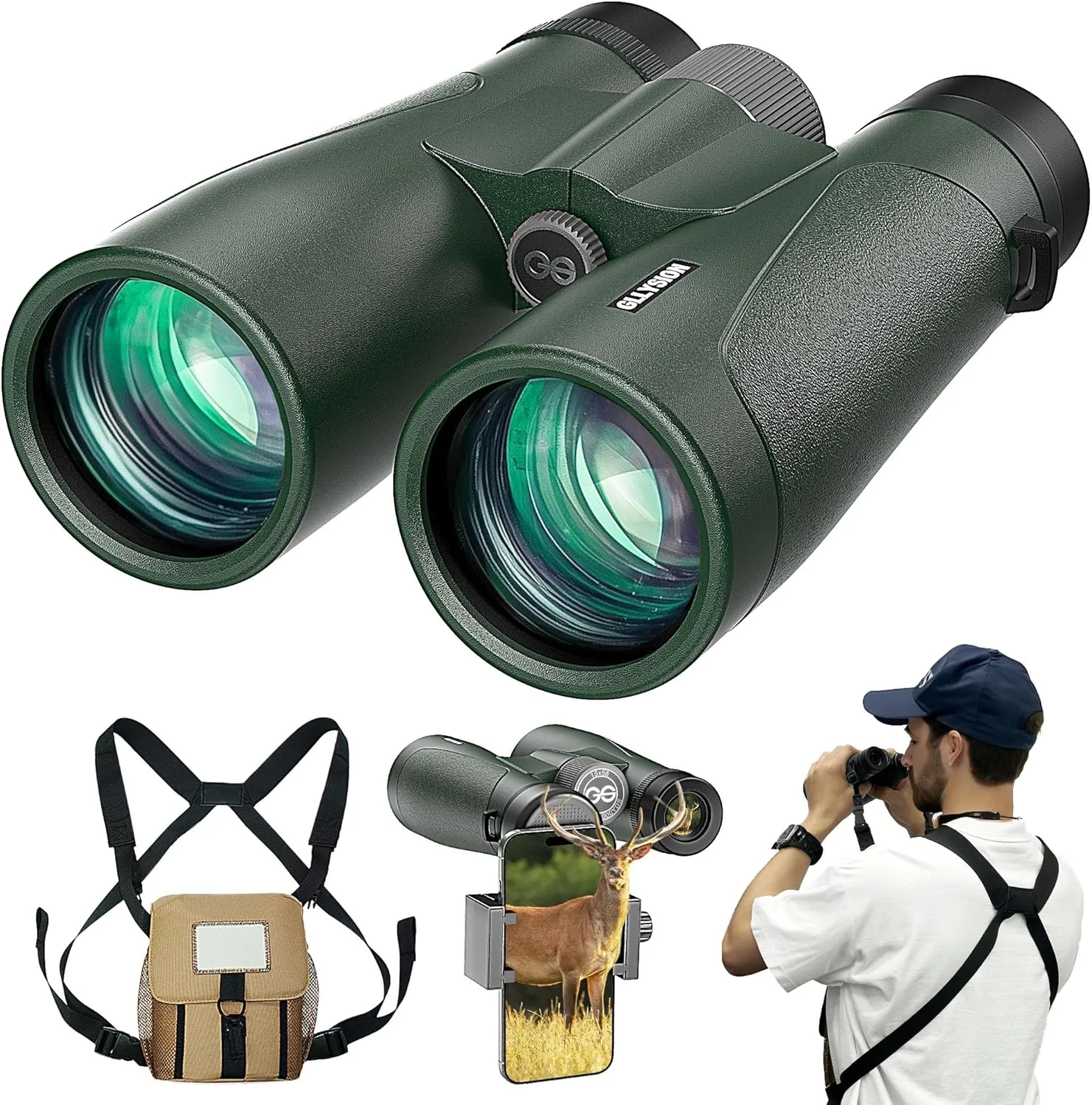 15X56 Professional UHD Binoculars for Adults High Powered with Phone Adapter and Harness, Super Bright Waterproof Binoculars for Hunting Stargazing Bird Watching Hiking Travel