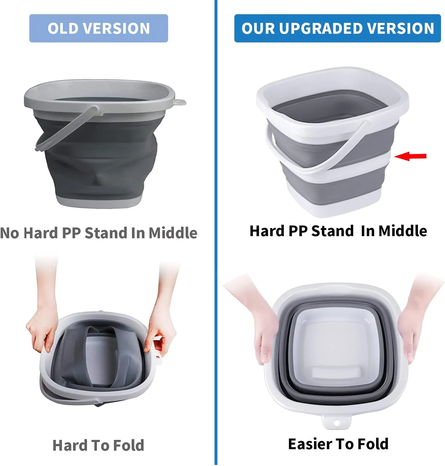 2 Pack Collapsible Buckets 5L 1.3Gallon Small Cleaning Bucket for Household Portable Plastic Bucket Outdoor Car Washing Tub Foldable Camping Beach Sand Water Pot Pail Space Saving Square Grey