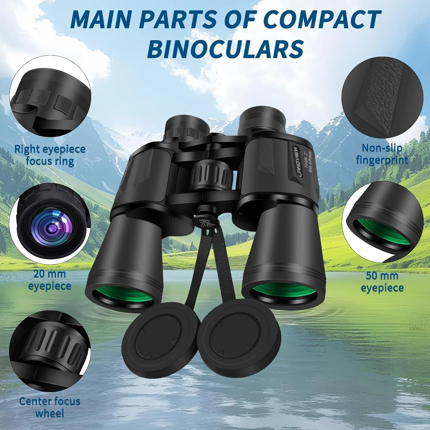 20x50 High Powered Binoculars for Adults, Waterproof Hunting Binoculars with Low Light Vision, Binoculars for Bird Watching, Hunting, Traveling, Sightseeing (Black)