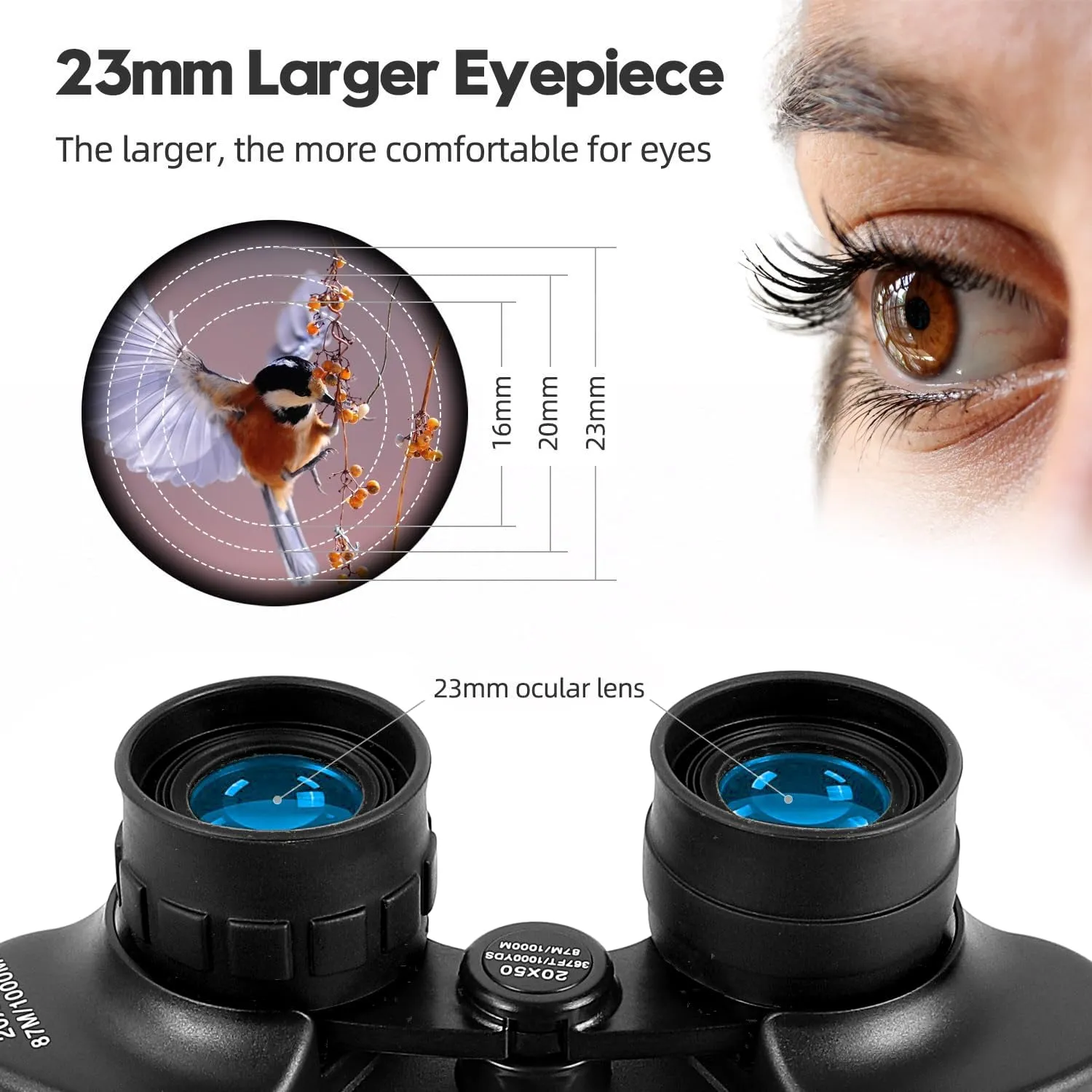 20x50 High Powered Binoculars for Adults,Compact Binoculars Telescope with Low Light Vision for Bird Watching Travel Stargazing Concerts Camping -BAK4 Prism FMC Lens with Phone Adapter(Black)