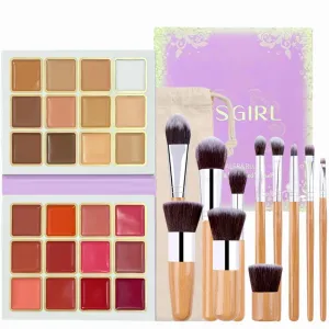 24 Color Conceal Correct Cream Contour Bronzer Blush Highlighter Face Palette with Makeup Brushes, Matte and Glow Contour Kit Concealer for Dark Circles