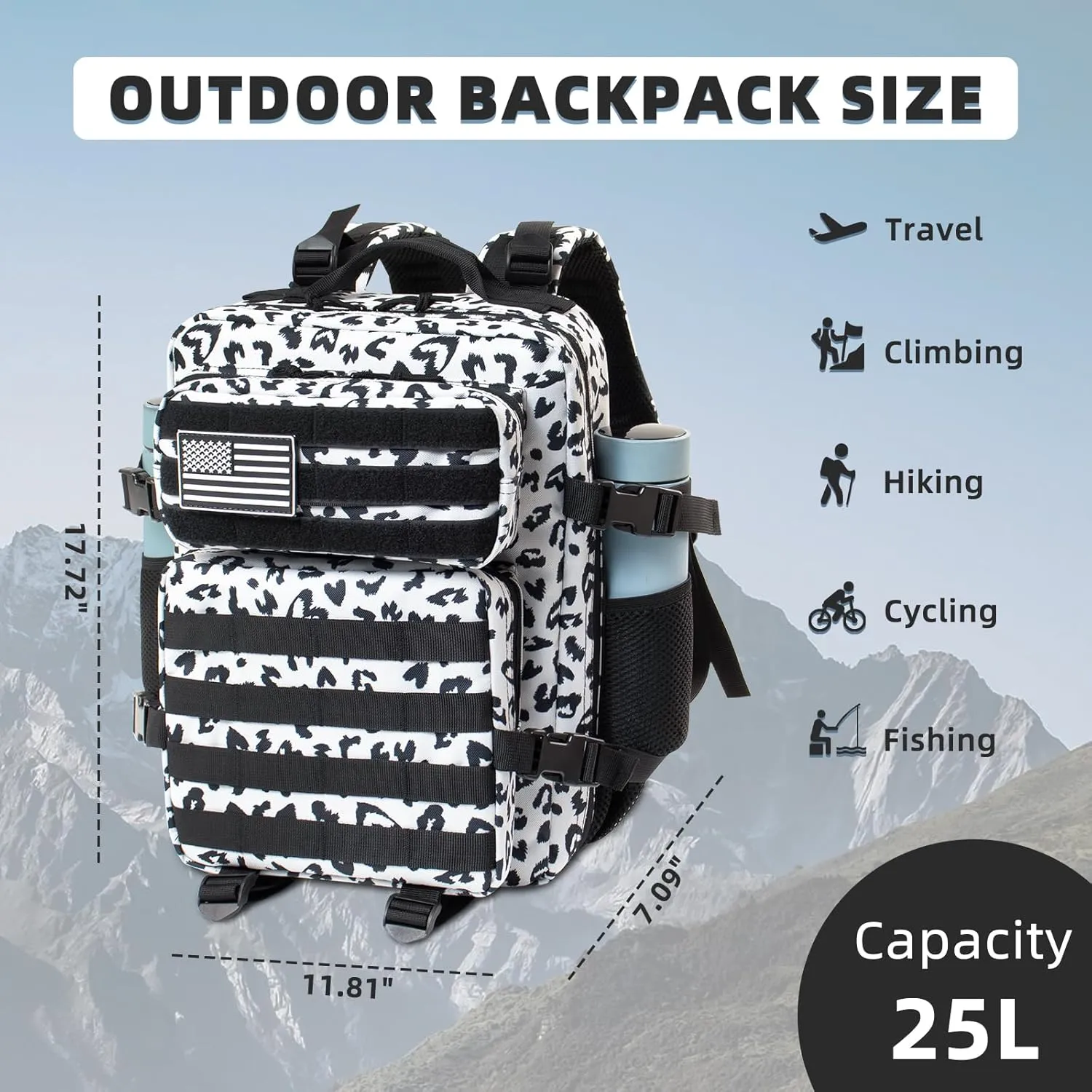 25L Small Military Tactical Backpacks For Men Camping Hiking Trekking Daypack With Bottle Pouch Bug Out Bag Lage MOLLE DayPack - 25L Heart Print Work Pack Daily Backpack