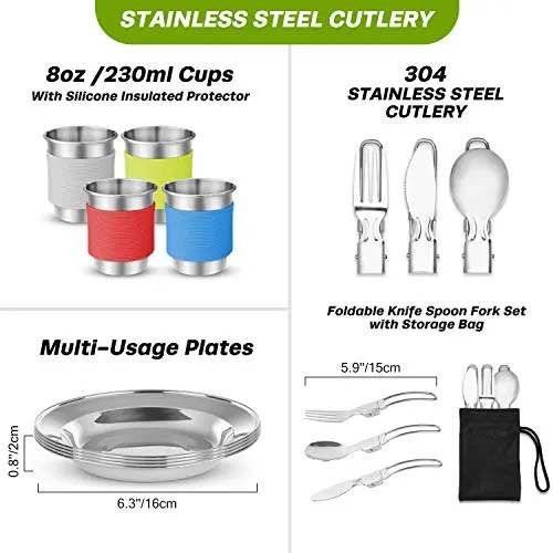 29pcs Camping Cookware Mess Kit, Non-Stick Lightweight Pots Pan Kettle