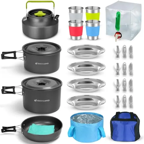 29pcs Camping Cookware Mess Kit, Non-Stick Lightweight Pots Pan Kettle