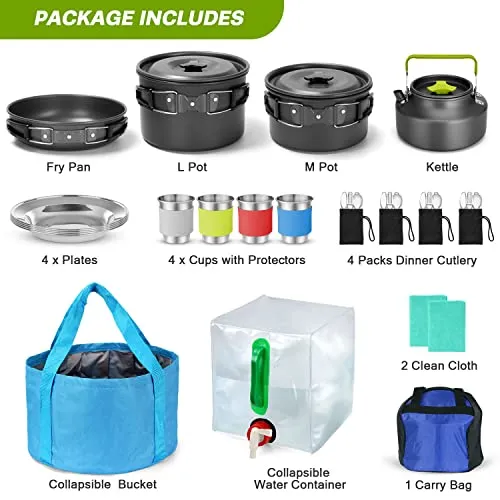29pcs Camping Cookware Mess Kit, Non-Stick Lightweight Pots Pan Kettle