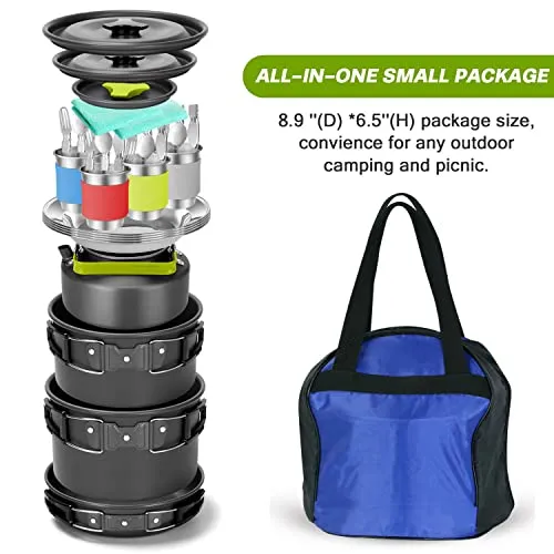 29pcs Camping Cookware Mess Kit, Non-Stick Lightweight Pots Pan Kettle