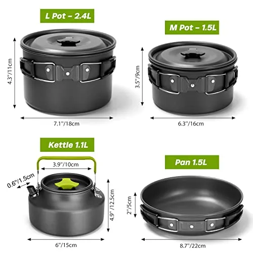 29pcs Camping Cookware Mess Kit, Non-Stick Lightweight Pots Pan Kettle