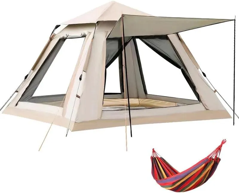 3-4 Person Instant Pop-Up Camping Tent with Waterproof Design &Hammock – Lightweight Portable Shelter for Hiking, Family Outing