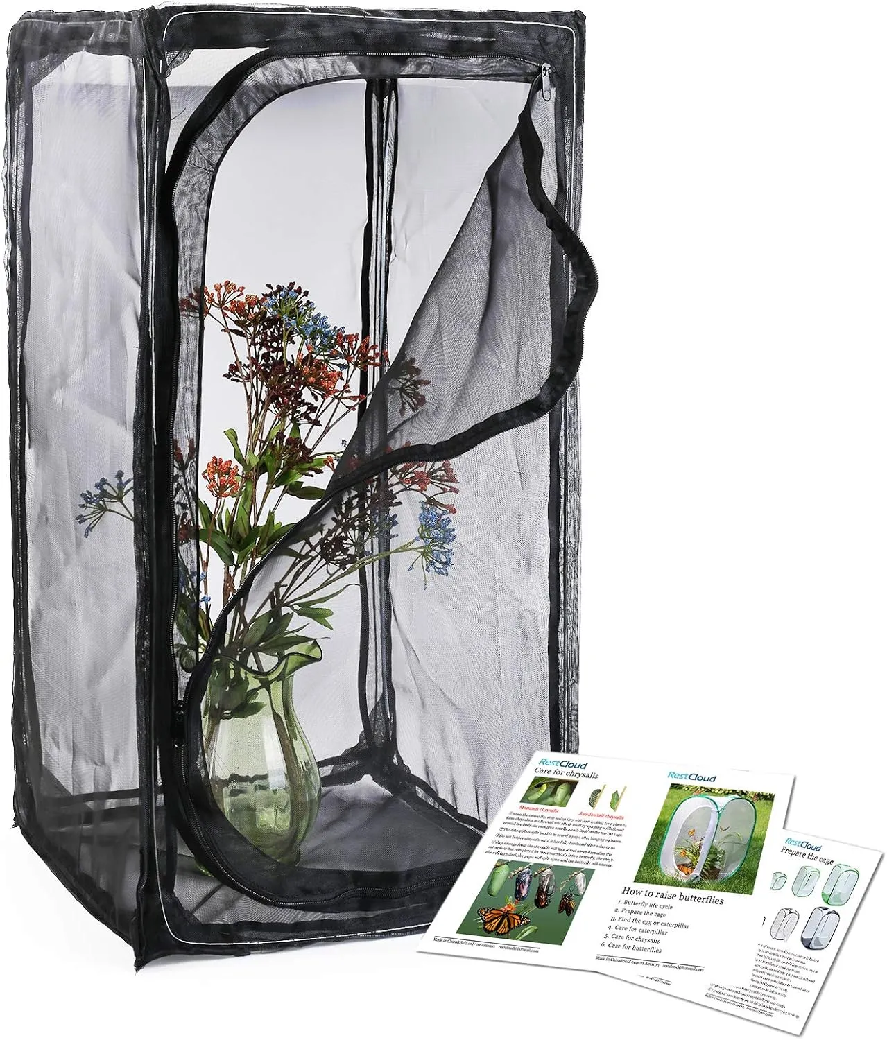 30" Heavy Duty Monarch Butterfly Habitat, Outdoor Collapsible Insect Mesh Cage Terrarium Pop-up with Zipper Protection and Unzip Bottom