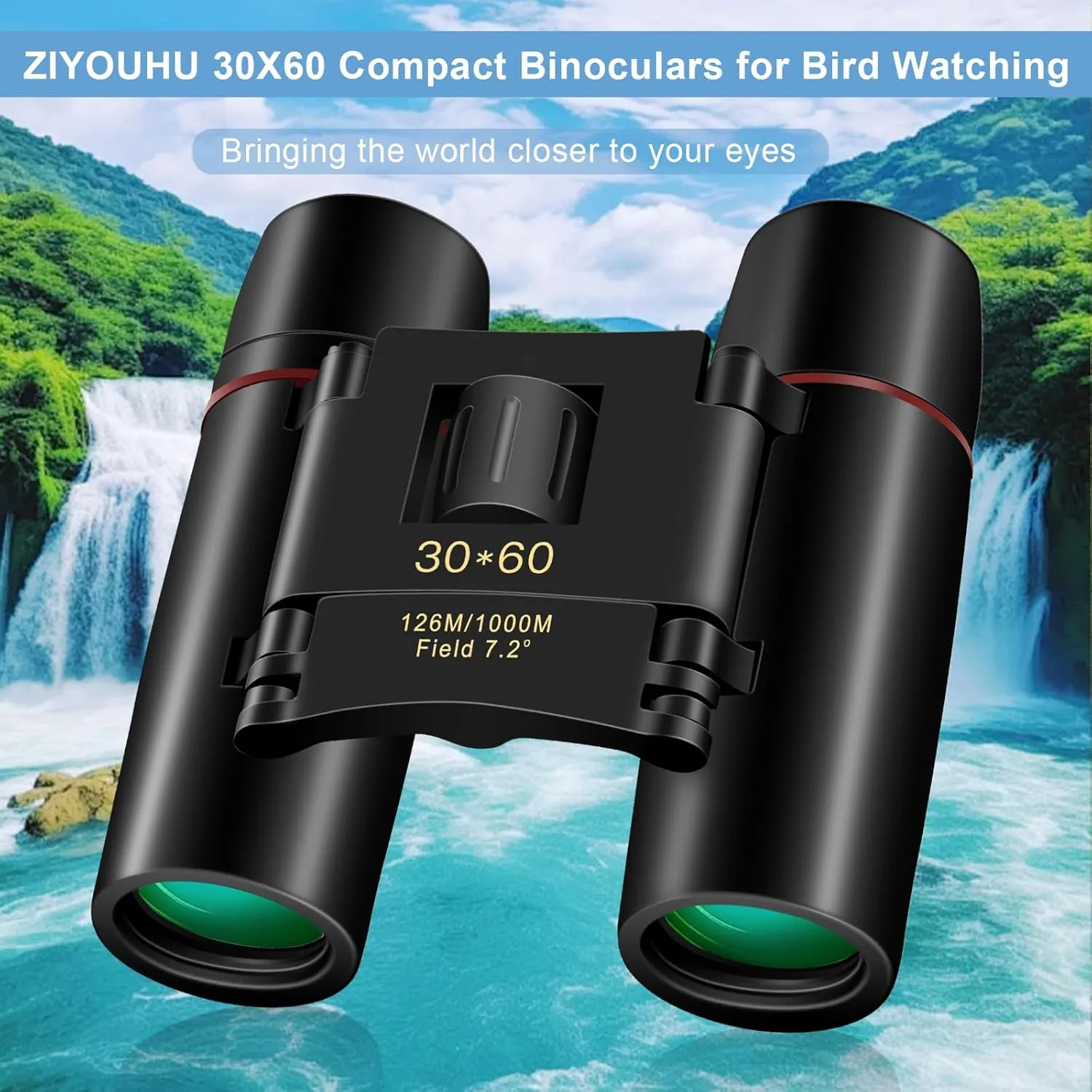 30x60 Binoculars for Adults Small Compact Binoculars, Suitable for Adults and Children Bird Watching Travel Sightseeing, Waterproof Lightweight Small Binoculars, with Clear Low-Light Vision
