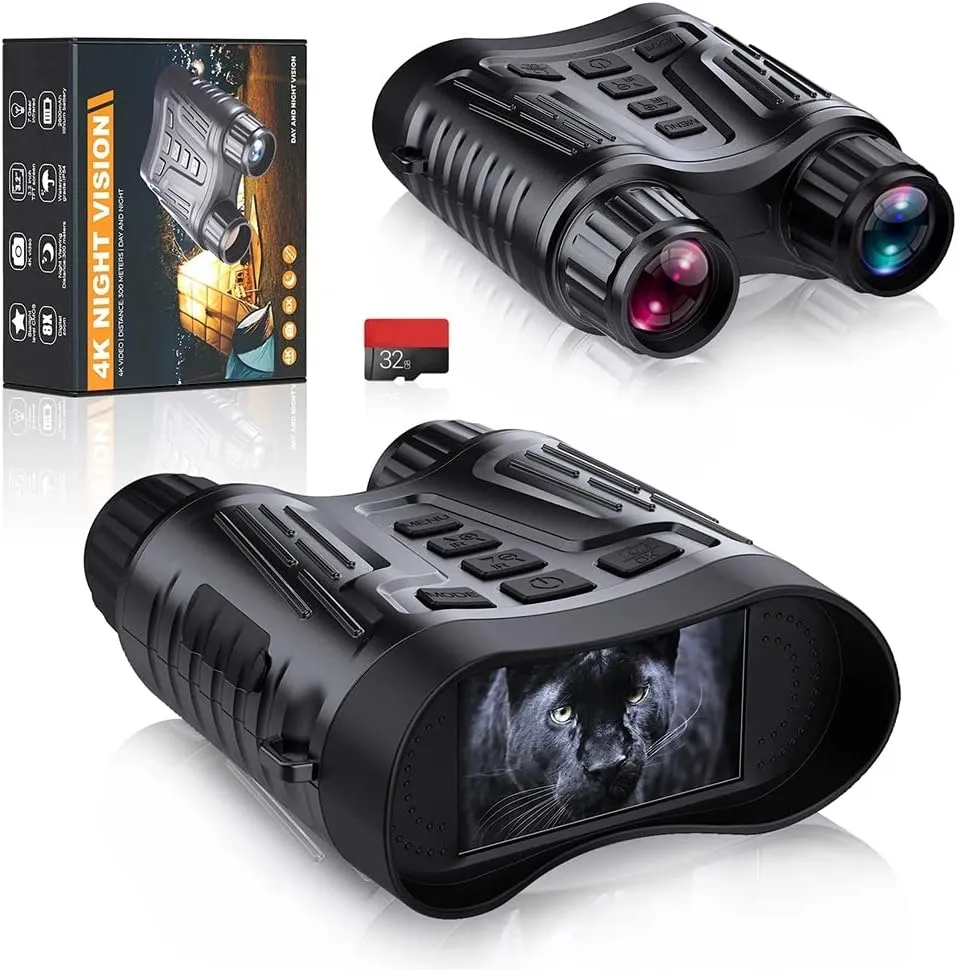 3.2"" Large Screen Night Vision Binoculars for Outdoors, 4K Night Vision Goggles with 32G TF Card, IP54 Waterproof, 2600mAh Rechargeable Battery Powered