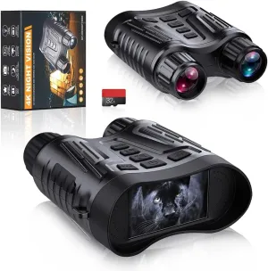3.2"" Large Screen Night Vision Binoculars for Outdoors, 4K Night Vision Goggles with 32G TF Card, IP54 Waterproof, 2600mAh Rechargeable Battery Powered