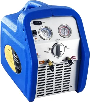 3/4 HP Single Cylinder Refrigerant Recovery Machine, 110V 60 Hz Portable Oil-less Freon Recycling Unit for Both Liquid and Vapor Refrigerant, for Automotive A/C System, Household HVAC System