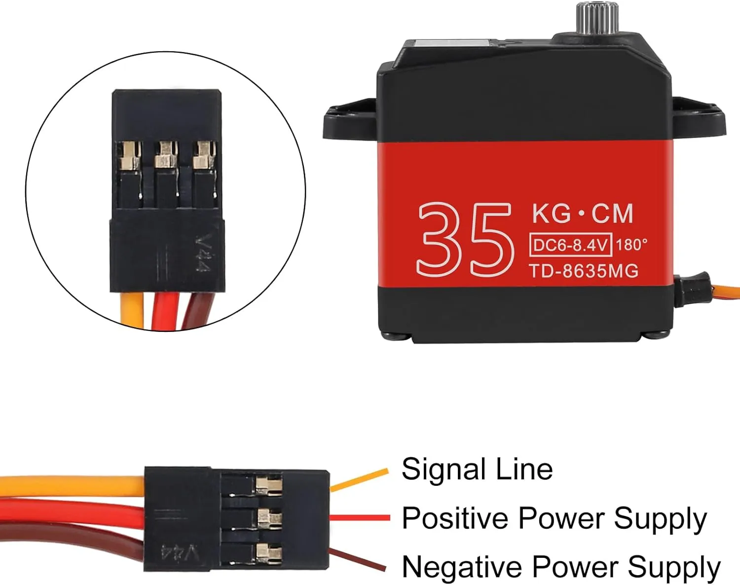 35KG RC Servo Motor Steering Servo Metal Gear Waterproof with 25T Servo Horn for RC Car Truck Boat Helicopter Model Parts, Control Angle 90-180° 180 Degree