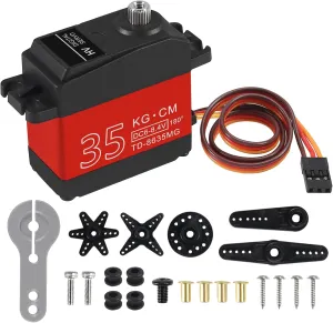 35KG RC Servo Motor Steering Servo Metal Gear Waterproof with 25T Servo Horn for RC Car Truck Boat Helicopter Model Parts, Control Angle 90-180° 180 Degree