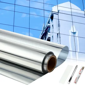 36 Inch X 26 Ft One Way Window Tint Privacy Reflective Daytime Mirror Film Sun Blocking Thermal Insulated Film Heat Control Static Cling Anti UV for Home Office (Silver)