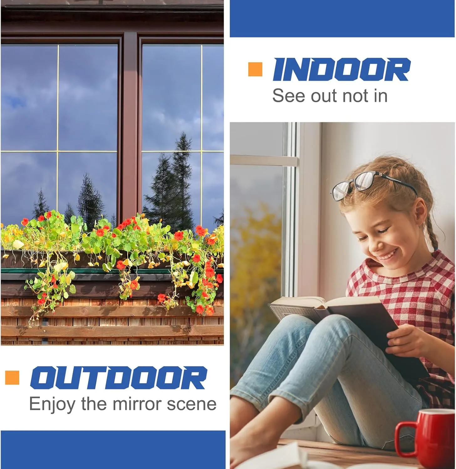 36 Inch X 26 Ft One Way Window Tint Privacy Reflective Daytime Mirror Film Sun Blocking Thermal Insulated Film Heat Control Static Cling Anti UV for Home Office (Silver)