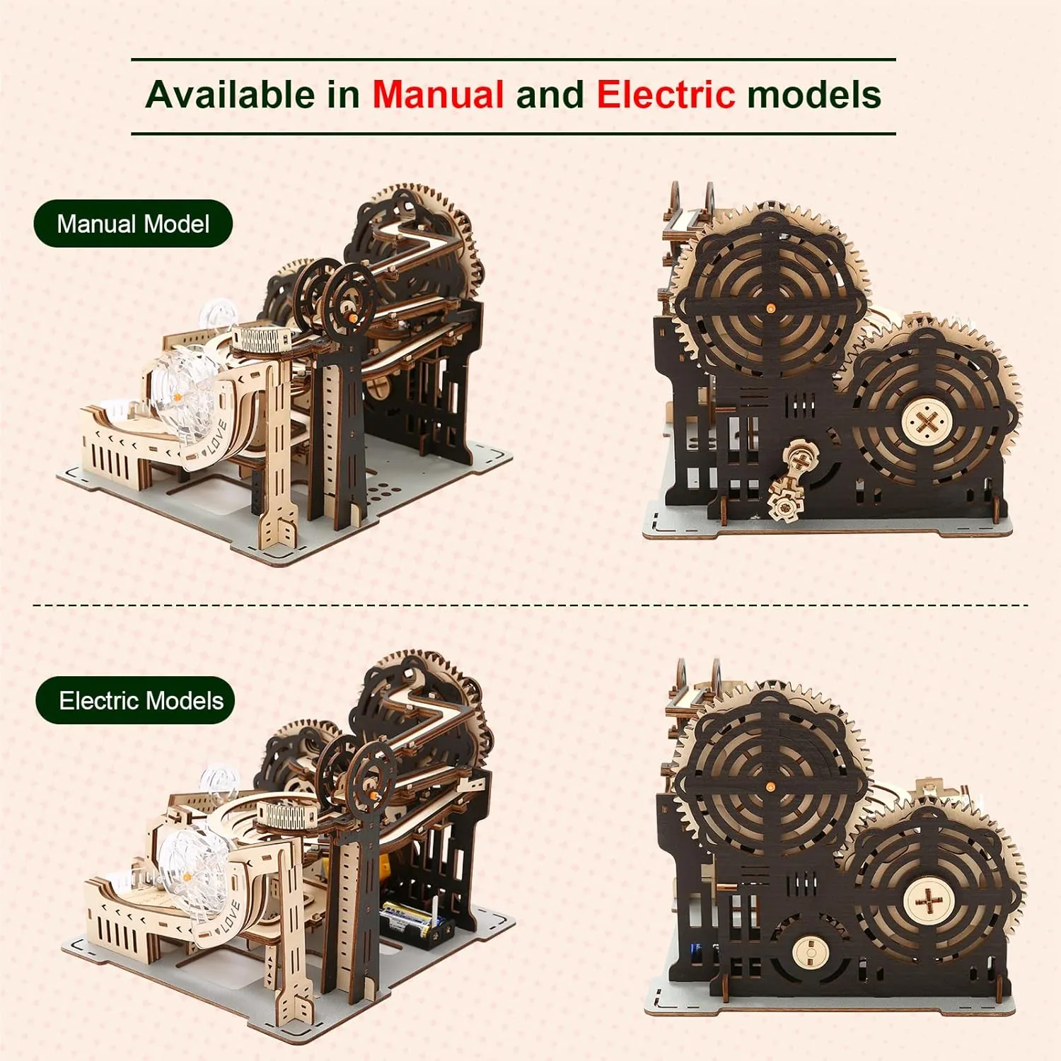 3D Wooden Puzzles for Adult Marble Maze Run Model DIY Building Kits Block Craft, Mechanical Gear Engineering Kit Home Office Decor Hobbies Valentines Birthday Day Gifts for Him (Electric Model)