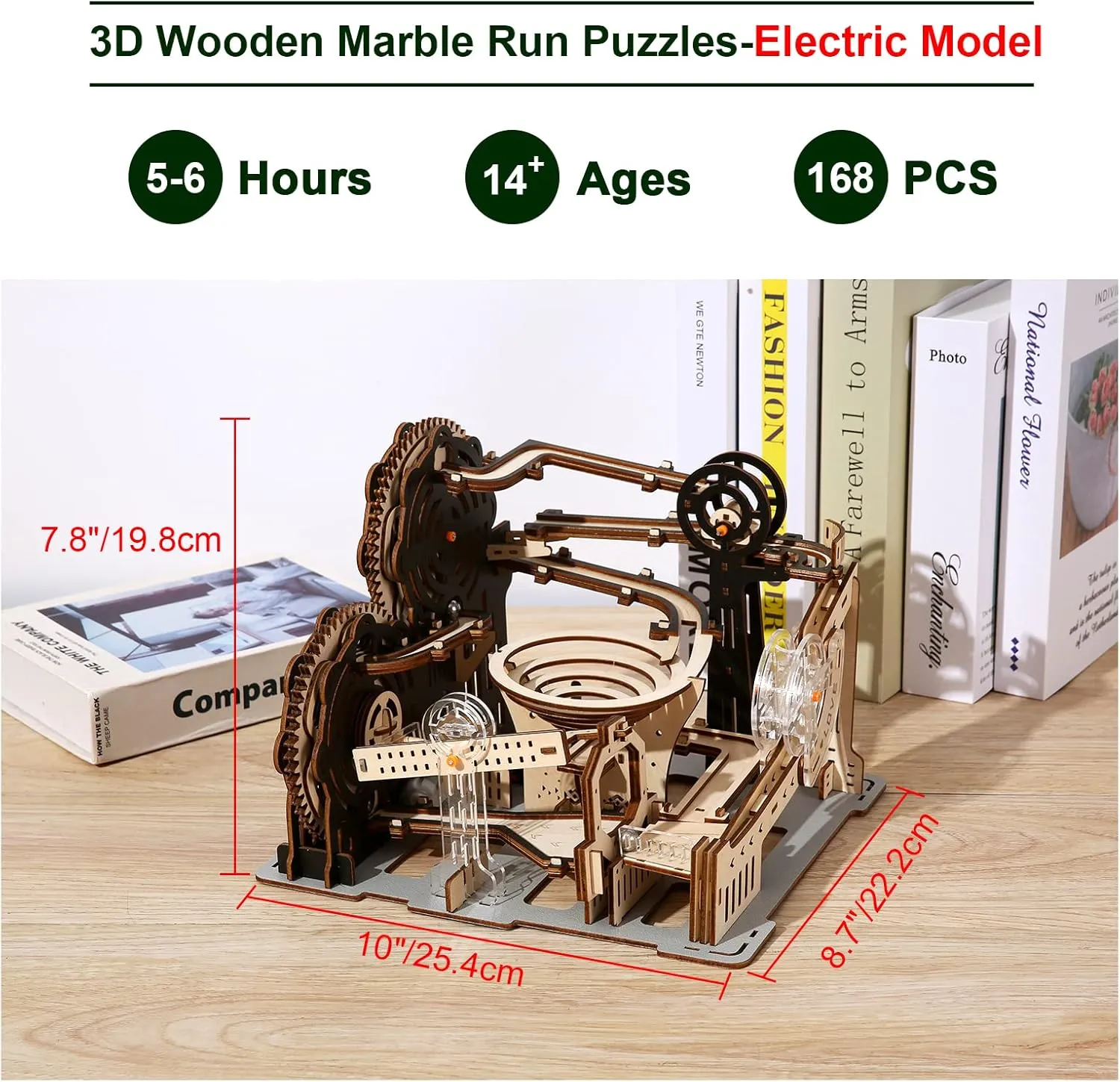 3D Wooden Puzzles for Adult Marble Maze Run Model DIY Building Kits Block Craft, Mechanical Gear Engineering Kit Home Office Decor Hobbies Valentines Birthday Day Gifts for Him (Electric Model)
