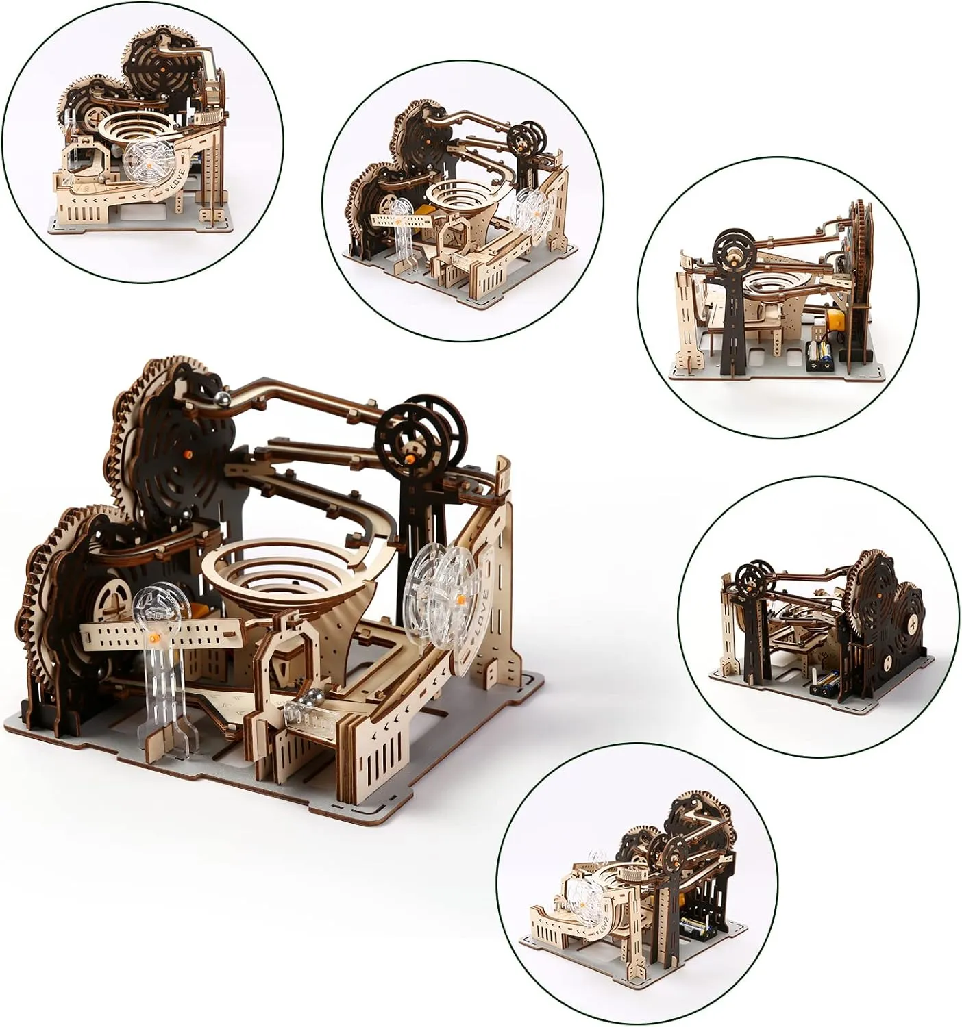 3D Wooden Puzzles for Adult Marble Maze Run Model DIY Building Kits Block Craft, Mechanical Gear Engineering Kit Home Office Decor Hobbies Valentines Birthday Day Gifts for Him (Electric Model)