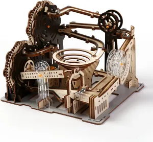 3D Wooden Puzzles for Adult Marble Maze Run Model DIY Building Kits Block Craft, Mechanical Gear Engineering Kit Home Office Decor Hobbies Valentines Birthday Day Gifts for Him (Electric Model)