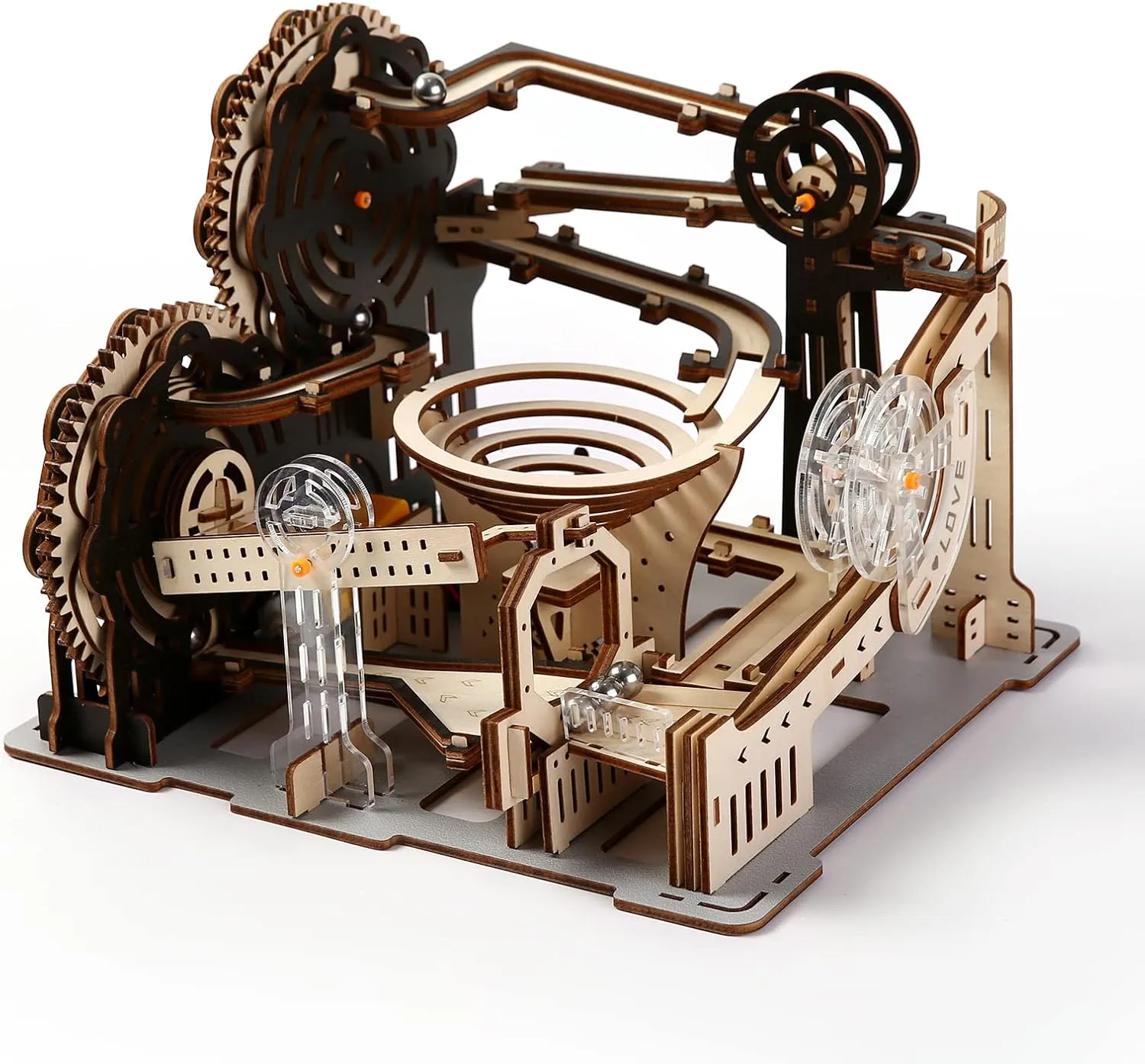 3D Wooden Puzzles for Adult Marble Maze Run Model DIY Building Kits Block Craft, Mechanical Gear Engineering Kit Home Office Decor Hobbies Valentines Birthday Day Gifts for Him (Electric Model)