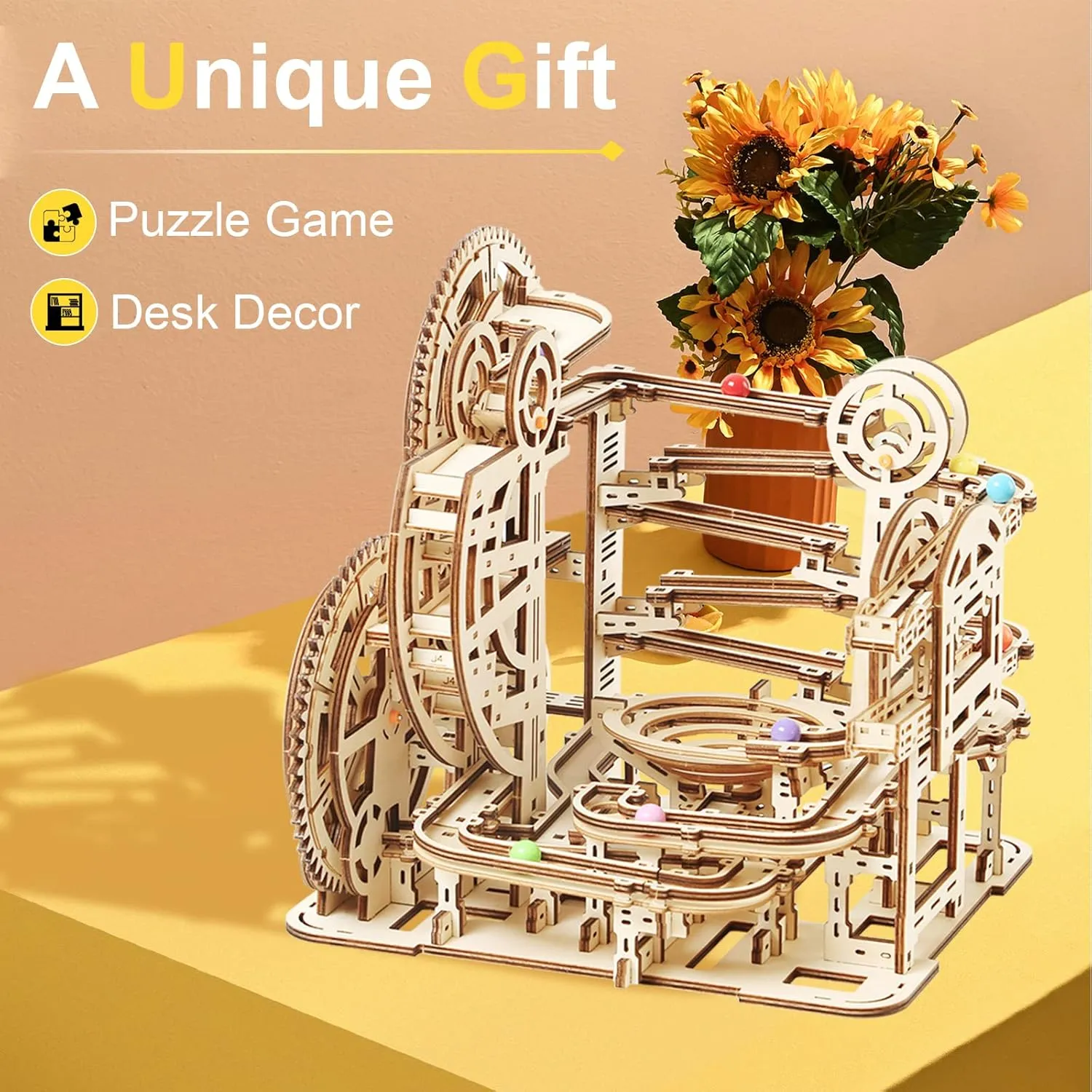 3D Wooden Puzzles for Adults, Rollercoaster Marble Maze Run Model DIY Building Kits Block Craft, Mechanical Gear Kit Hobbies Toys Valentines Birthday for Hobbyist, 396 PCS