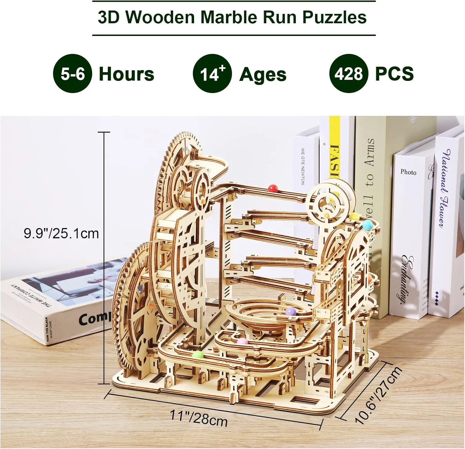 3D Wooden Puzzles for Adults, Rollercoaster Marble Maze Run Model DIY Building Kits Block Craft, Mechanical Gear Kit Hobbies Toys Valentines Birthday for Hobbyist, 396 PCS