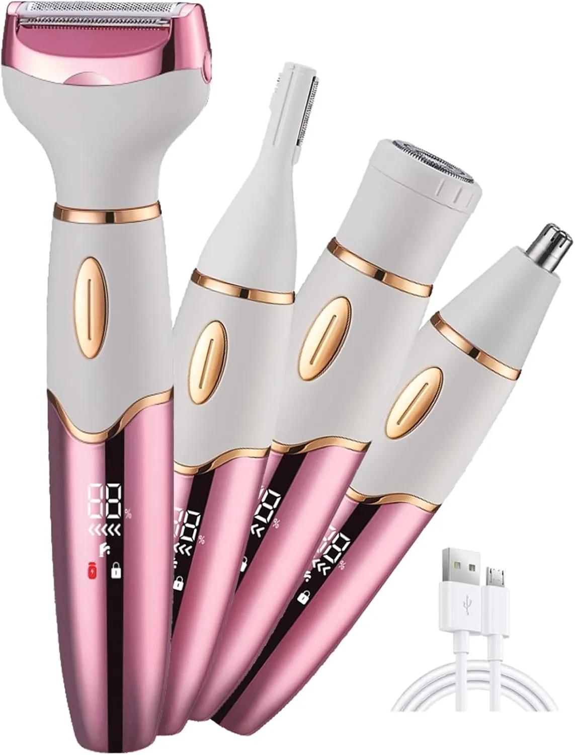 4 in 1 Bikini Body Trimmer for Women | Rechargeable & Waterproof | Grooming Kit with Body, Facial, Eyebrow and Nose Attachments | Precision Trimmer for Smooth, Painfree Hair Removal