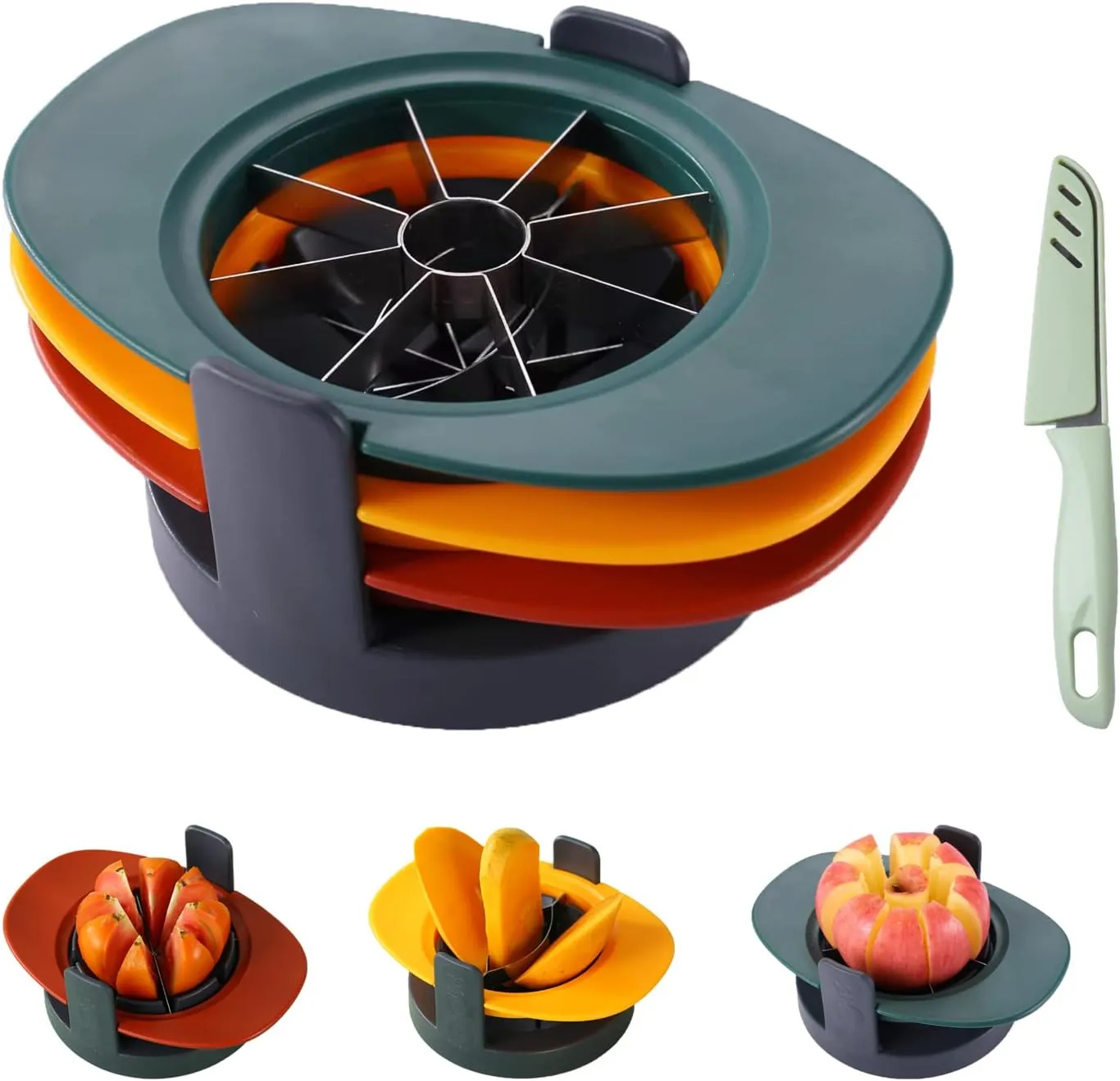 4 in 1 Mango & Apple Corer Slicer, Tomato Wedges & Vegetable Cutter - Easy Kitchen Tool with Fruit Knife