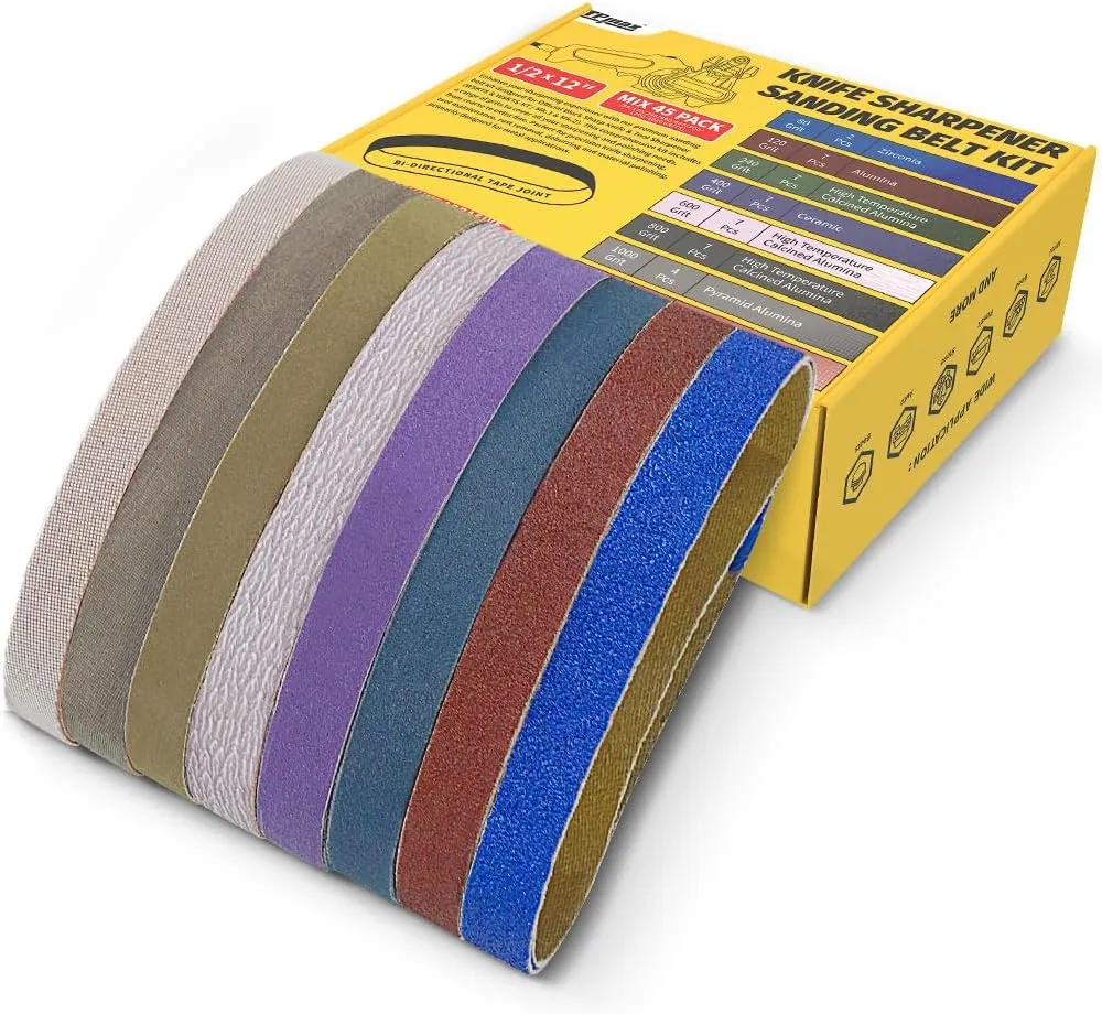 45-Piece 1/2" x 12" Knife Sharpener Sanding Belt Kit for Work Sharp Knife & Tool Sharpener (WSKTS & WSKTS-KT/Mk.1 & Mk.2) - Multiple Grits