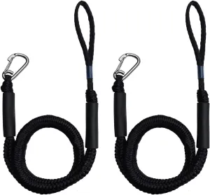 4FT Boat Bungee Dock Line Marine Rope 2-Pack for Temporary Boat Docking, with 316 Stainless Steel Clip,Boat Accessory for Kayak, Pontoon, Watercraft, Canoe, Power Boat (Black)