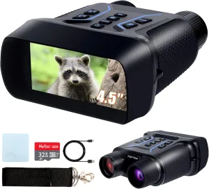 4K Night Vision Binoculars for Adults & Kids - Night Vision Goggles, 4.5" Large Screen,7-Level IR,Wildlife Observation,36MP/4K with 32GB TF Card, 4500mAh Rechargeable Battery for Camping & Security