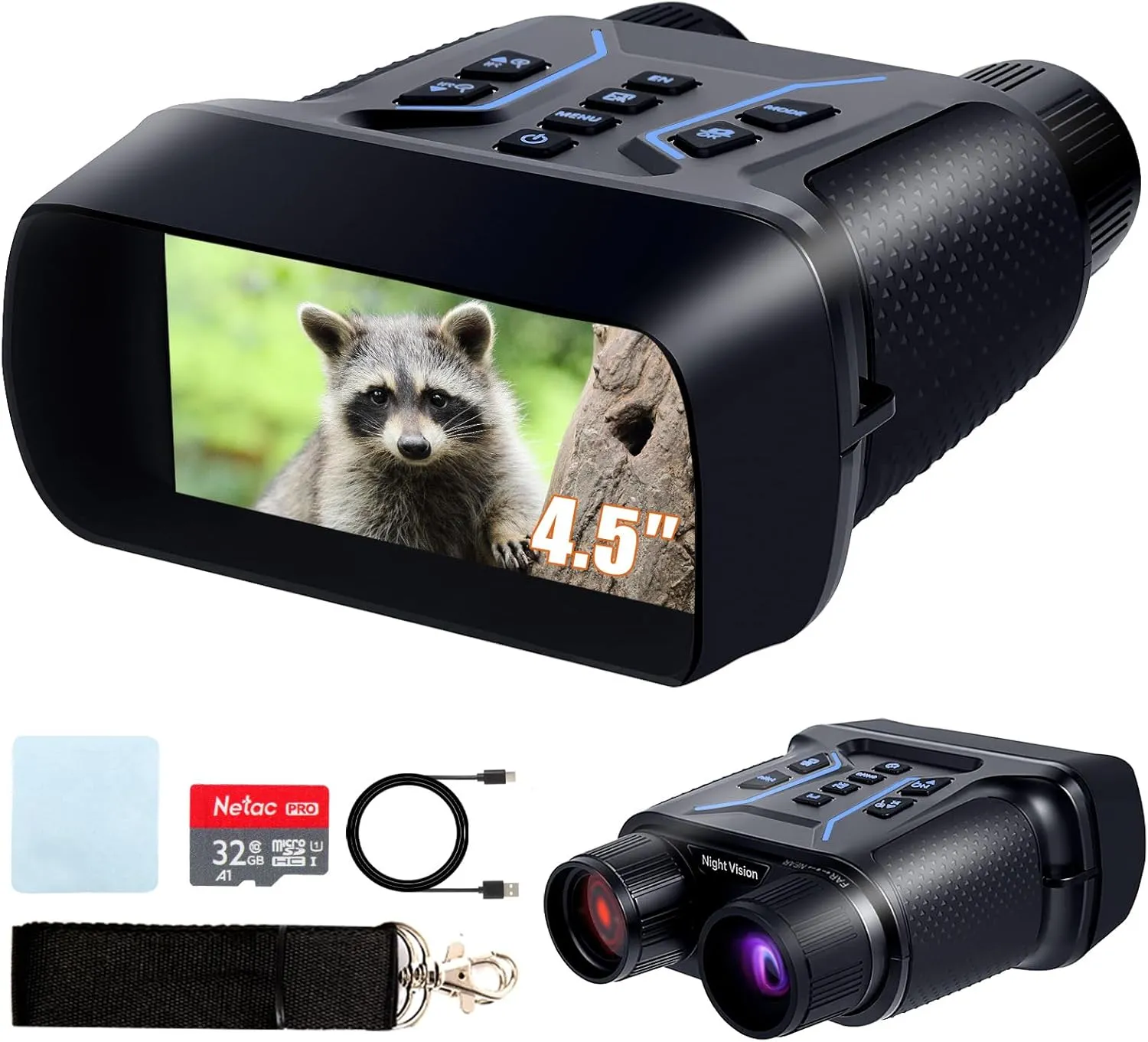 4K Night Vision Binoculars for Adults & Kids - Night Vision Goggles, 4.5" Large Screen,7-Level IR,Wildlife Observation,36MP/4K with 32GB TF Card, 4500mAh Rechargeable Battery for Camping & Security