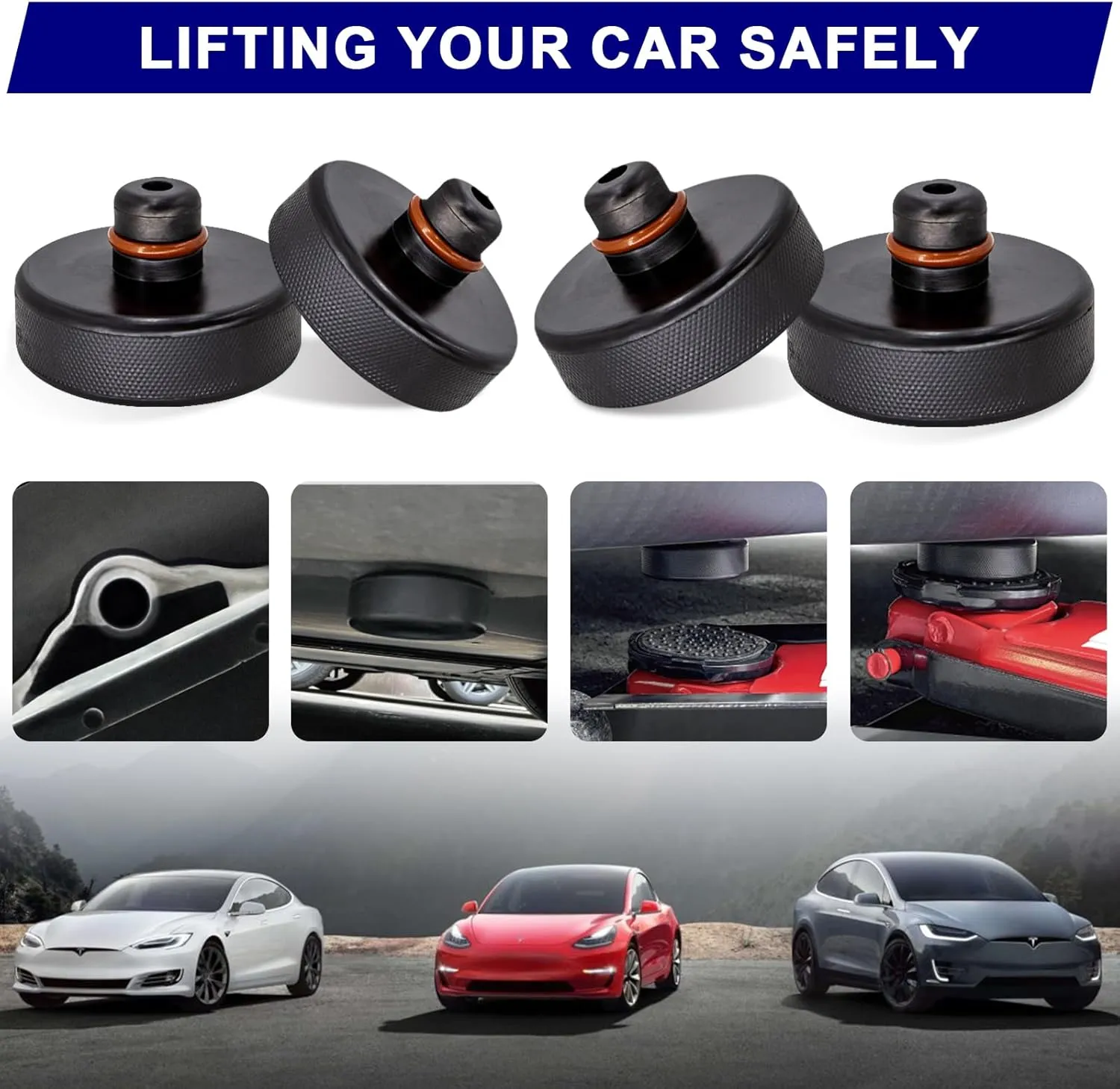 4PCS Lifting Jack Pad for Tesla Model 3/Y/S/X with Tire Repair Kit & Digital Tire Inflator Pump Air Compressor - Rubber Floor Jack Pucks Adapter, Portable Car Tire Repair Tool Kit