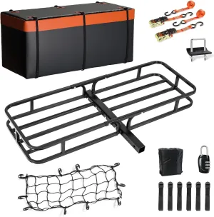 53 x 18 x 5 Inch Folding Cargo Rack Carrier with Cargo Bag 500lb Capacity Folding Trailer Hitch Cargo Basket Luggage Carrier Rack Fits 2" Hitch Receiver for SUV Pickup Camping Traveling