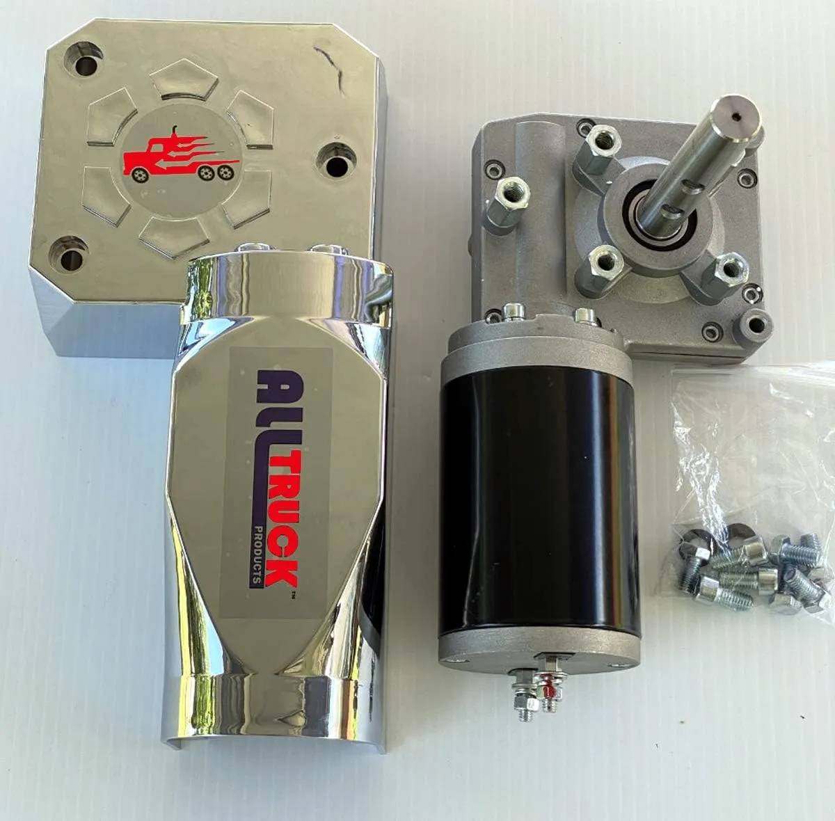 600W/50:1 - 1.5 HP - Universal Replacement Dump Truck Trailer Tarp Motor w/Chrome Cover - 3 Yr Warranty