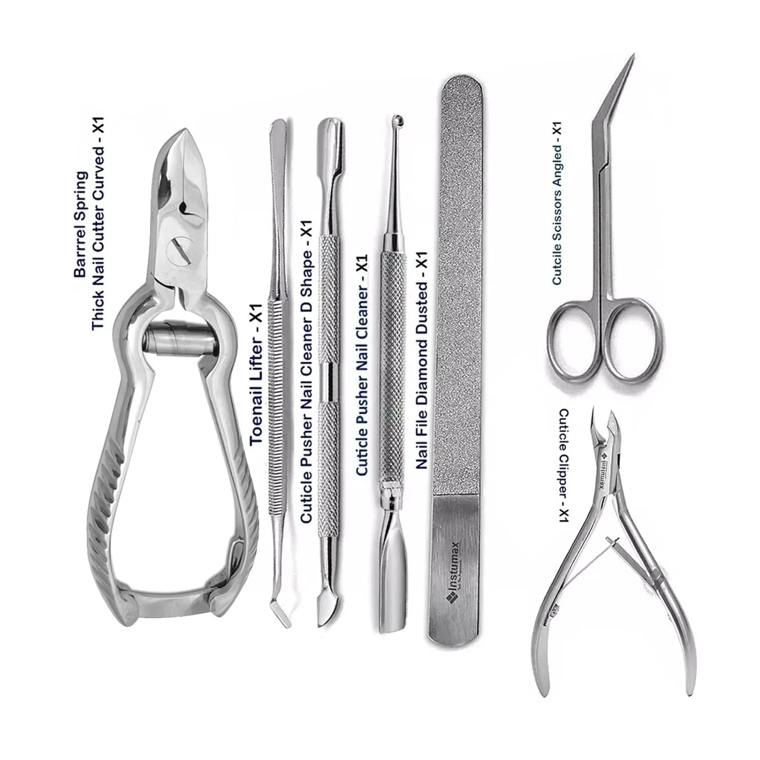 7-Piece Professional Toenail Care Kit – Complete Foot Care Instrument Set with Angled Scissors, Barrel Cutter, Cuticle Nipper, Toenail Lifter & Diamond Nail File for Home & Salon Use