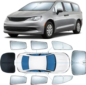 8 PCS Sun Shades for Chrysler Pacifica Windshield Sunshade, 2-Layer Full Window Shades for Pacifica 2017-2025 Front Rear Side Window Covers Sun Visor Blocker Privacy Car Accessories Keep Car Cool