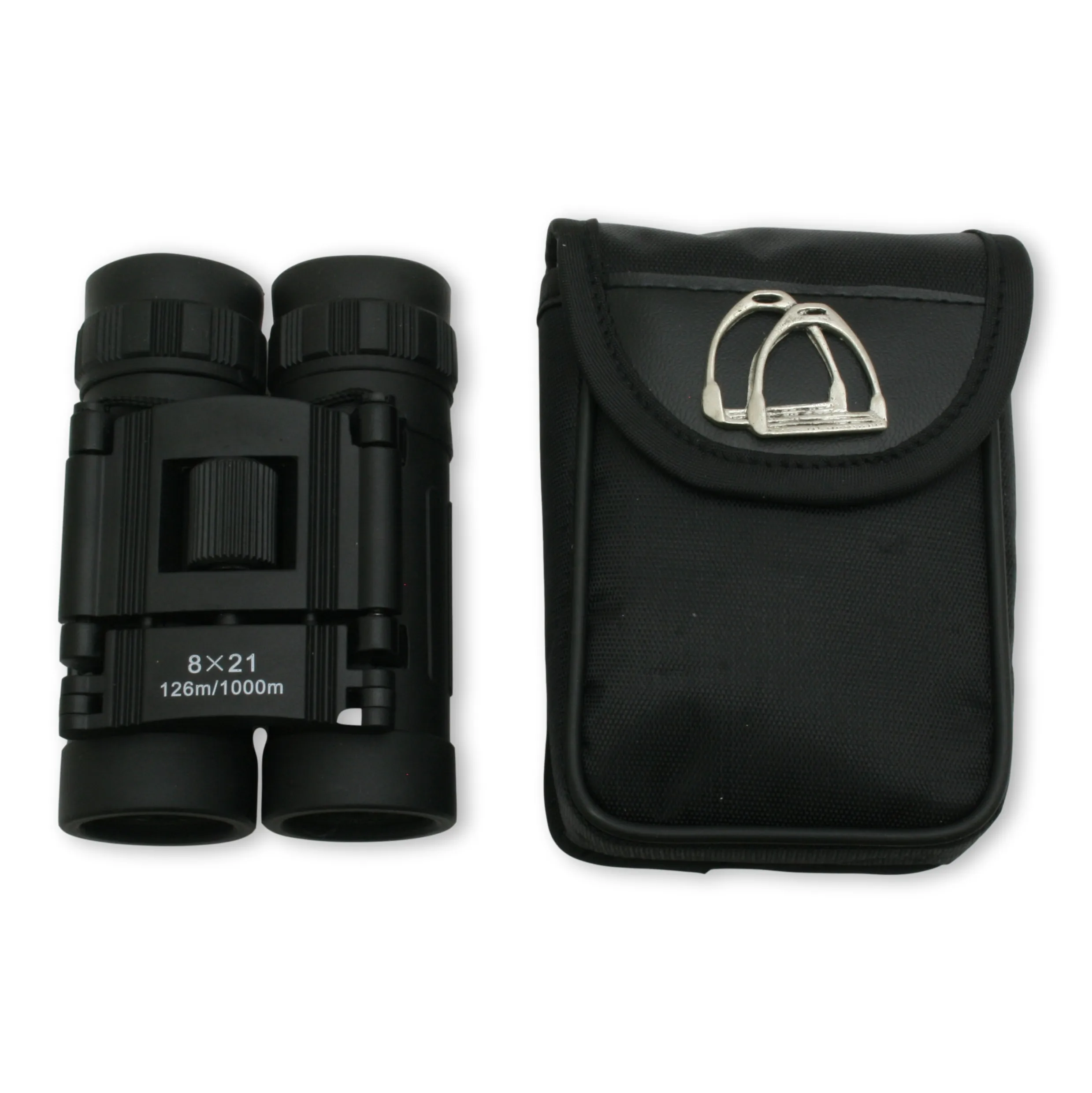 8 x 21 Black Binoculars In Case - Horse Stirrups